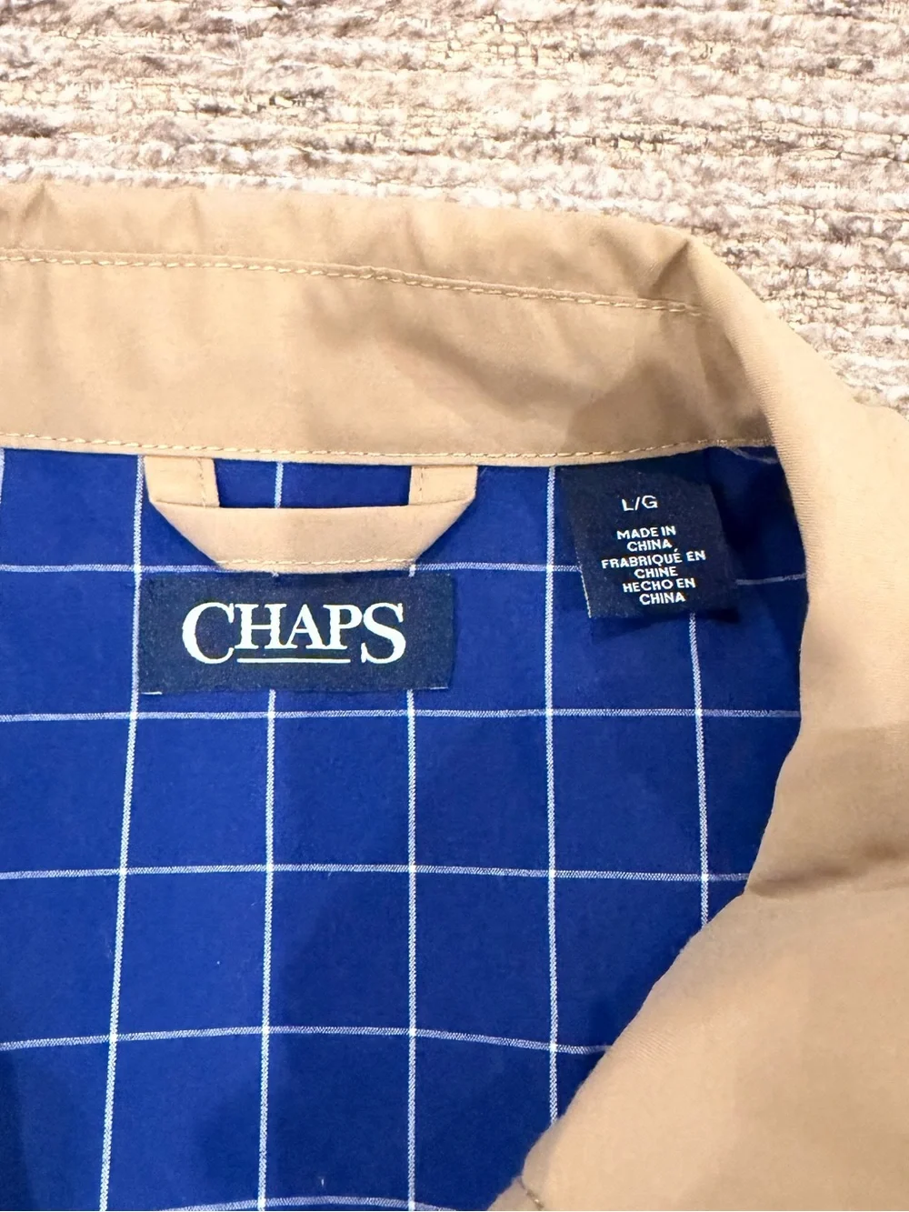 Chaps Harrington Khaki Zip-Front Jacket L